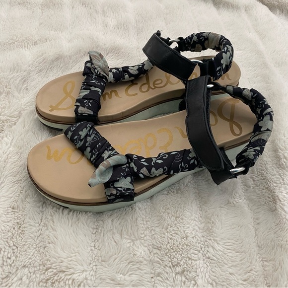 Sam Edelman Ashie Anthropologie Floral Scarf Black Boho Sandals Size 9.5 - Picture 5 of 16